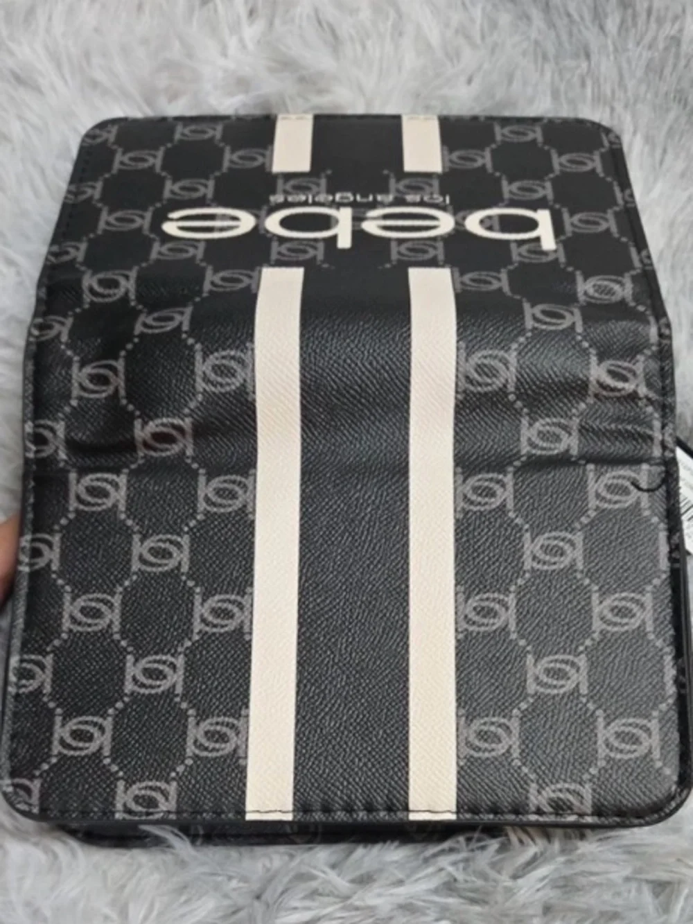 bebe Black and Cream Paisley Flap Crossbody - Picture 4 of 5